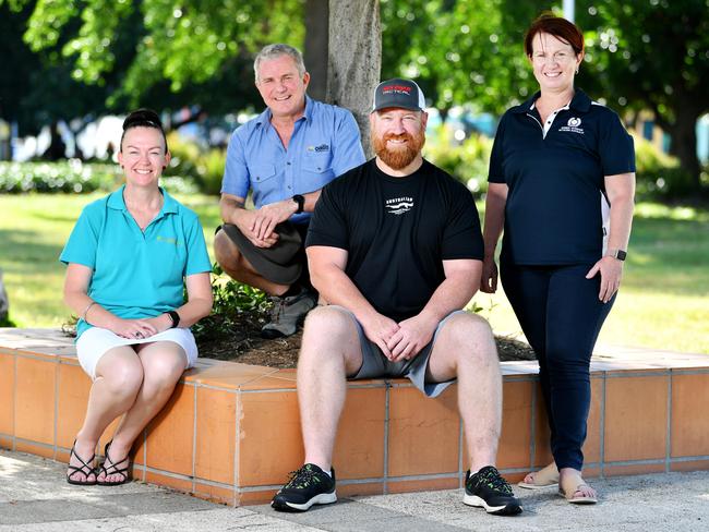 Premier of Queensland Annastacia Palaszczuk announced funding for Veterans. Trojan's Trek Ramon Fenton, Oasis John Caligari, Australian Warfighter Coffee Stewart Locke and WVNA Kylie Michelle. Picture: Alix Sweeney