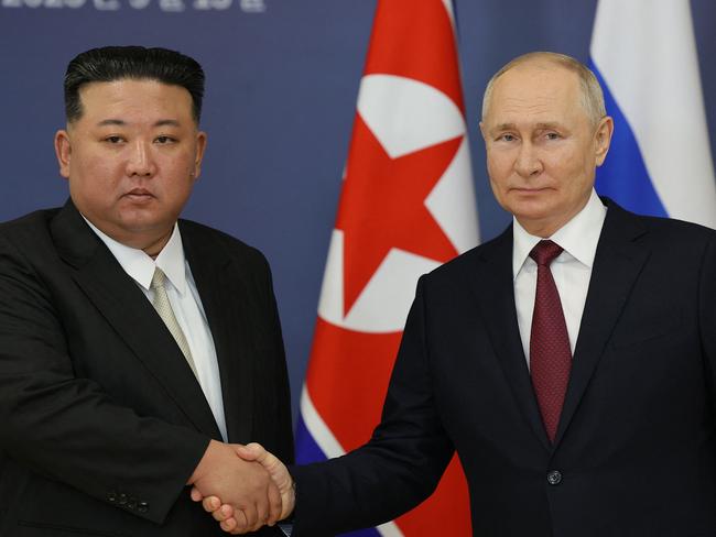 The pair got on very well when Kim Jong-un visited Vostochny Cosmodrome last year. Picture: AFP