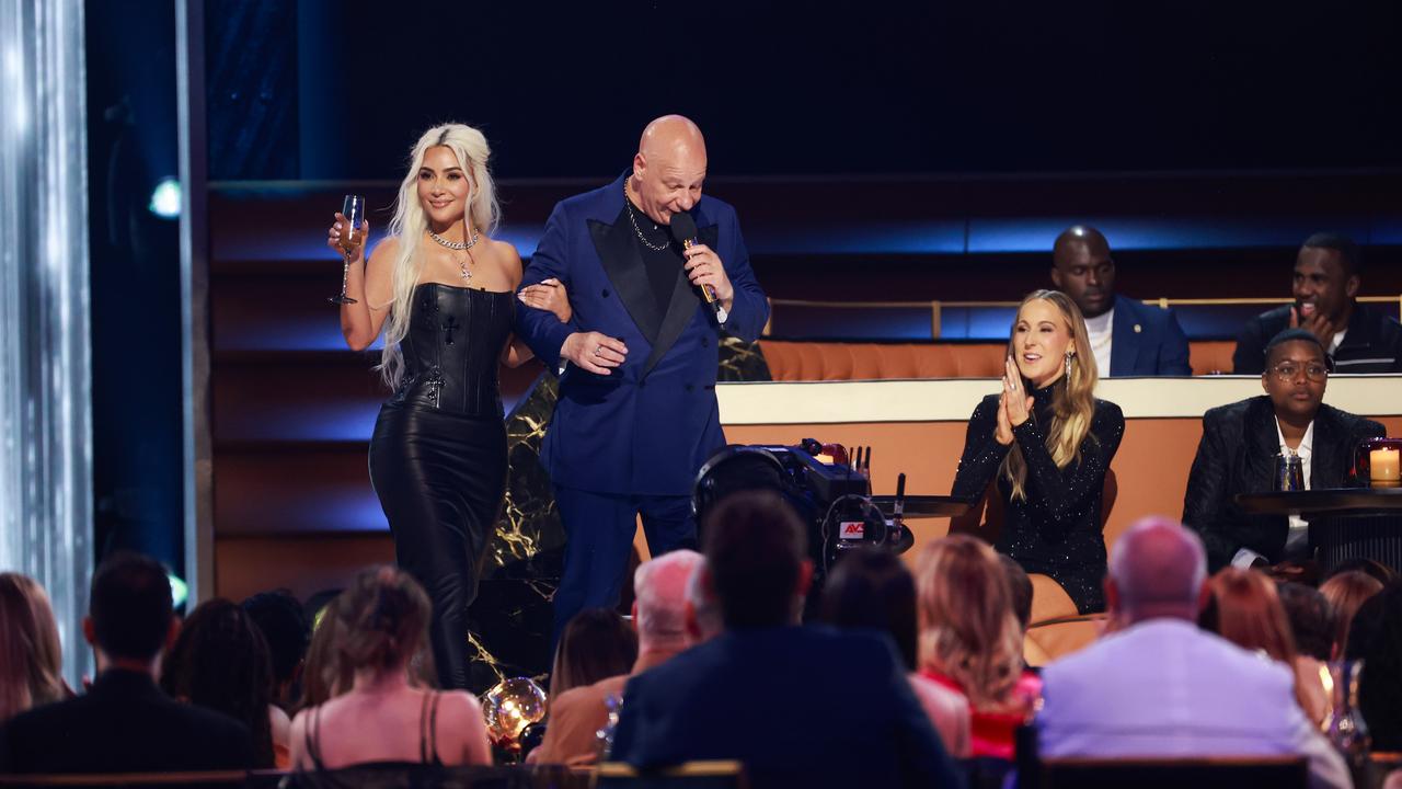 Kim Kardashian and Jeff Ross speak onstage during show . (Photo by Matt Winkelmeyer/Getty Images for Netflix)