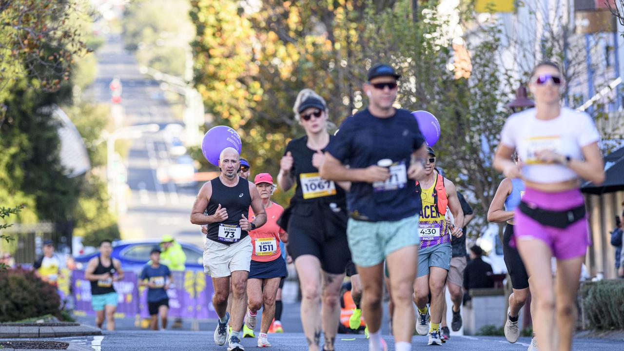 Runners on Margaret St in the Toowoomba CBD in the Toowoomba Marathon (and half marathon), Sunday, May 4, 2025. Picture: Kevin Farmer