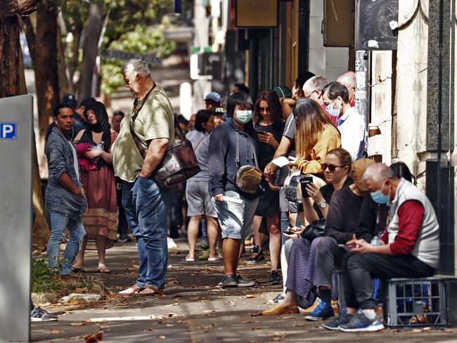 Lines of unemployed people outside Centrelink at the beginning of the COVID-19 jobs crisis. Picture: Sam Ruttyn