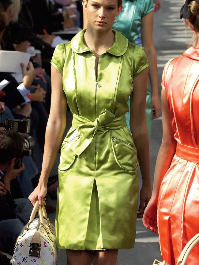 A model carries a Takashi Murakami bag on Louis Vuitton’s spring/summer ’03 runway. Image credit: GoRunway.com