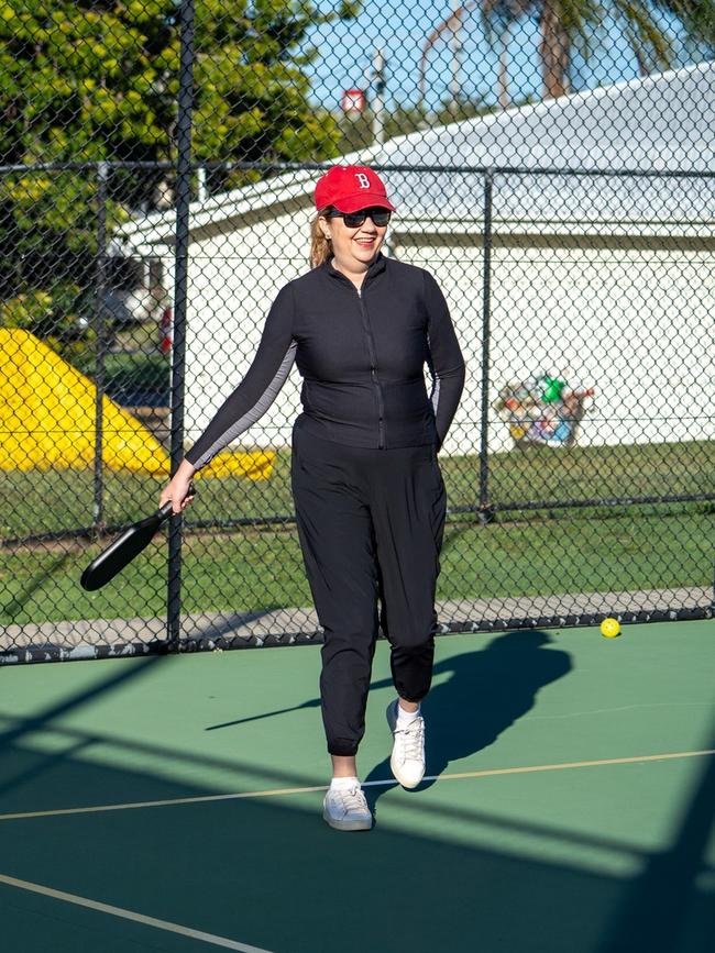 Former Premier Annastacia Palaszczuk and Yvette D'Ath play pickleball at the Redcliffe Tennis Centre, at an event organised by Health and Wellbeing Queensland. Picture: Facebook