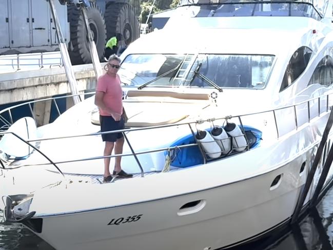 Sam Newman aboard his boast Angst. Picture: Youtube.