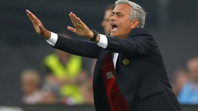 United manager Jose Mourinho gestures during the Group A Europa League match between Feyenoord and Manchester United at the De Kuip stadium in Rotterdam, Netherlands, Thursday, Sept. 15, 2016. (AP Photo/Peter Dejong)