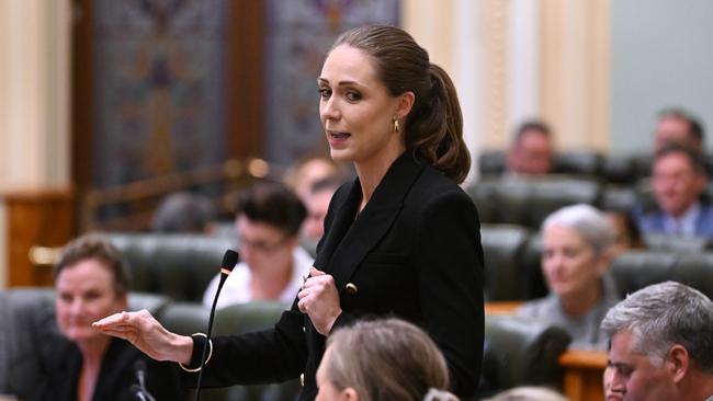 Queensland Housing Minister Meaghan Scanlon speaks during Question Time in Parliament House in Brisbane. Picture: Dan Peled