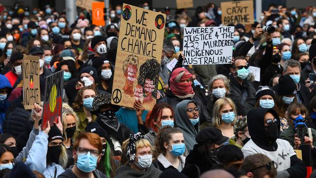 Only three organisers of the June 6 protest in Melbourne were fine $1652 for breaching coronavirus restrictions. Picture: AFP