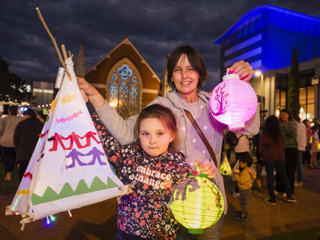 Kilie Hyde and her daughter Lilly are ready to join Multicultural Australias Luminous Lantern Parade, Saturday, August 12, 2023. Picture: Kevin Farmer