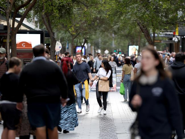 SYDNEY, AUSTRALIA - NewsWire Photos MAY 4, 2024: People in Pitt Street mall, Sydney CBD. Federal budget stock images.Picture: NCA NewsWire / Damian Shaw