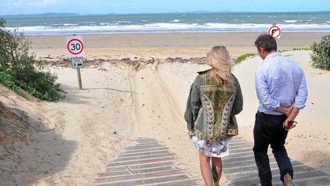 Clair Fitzpatrick and Cr Adam Belot walking down the steep incline that has users concerned for everyone&#39;s safety. Picture: Trish Bowman