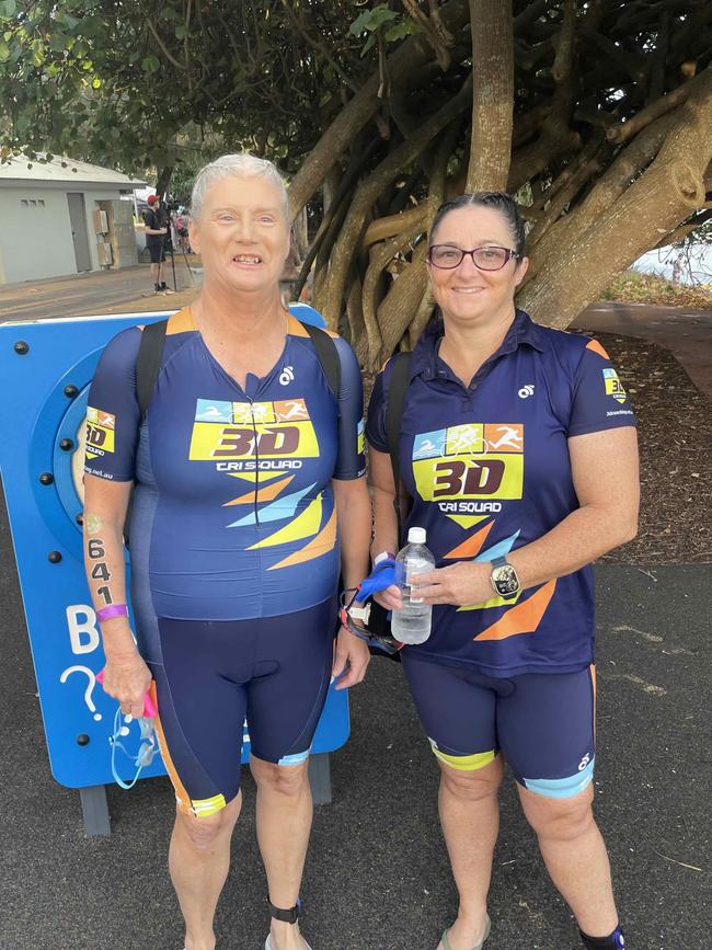 Natalie Abbot and Fran Moroney at the Hervey Bay 100 Triathlon on Sunday, November 26, 2023.