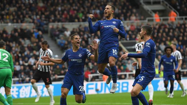Chelsea’s, No 10, celebrates after scoring against Newcastle at St James’ Park. Picture: Getty Images