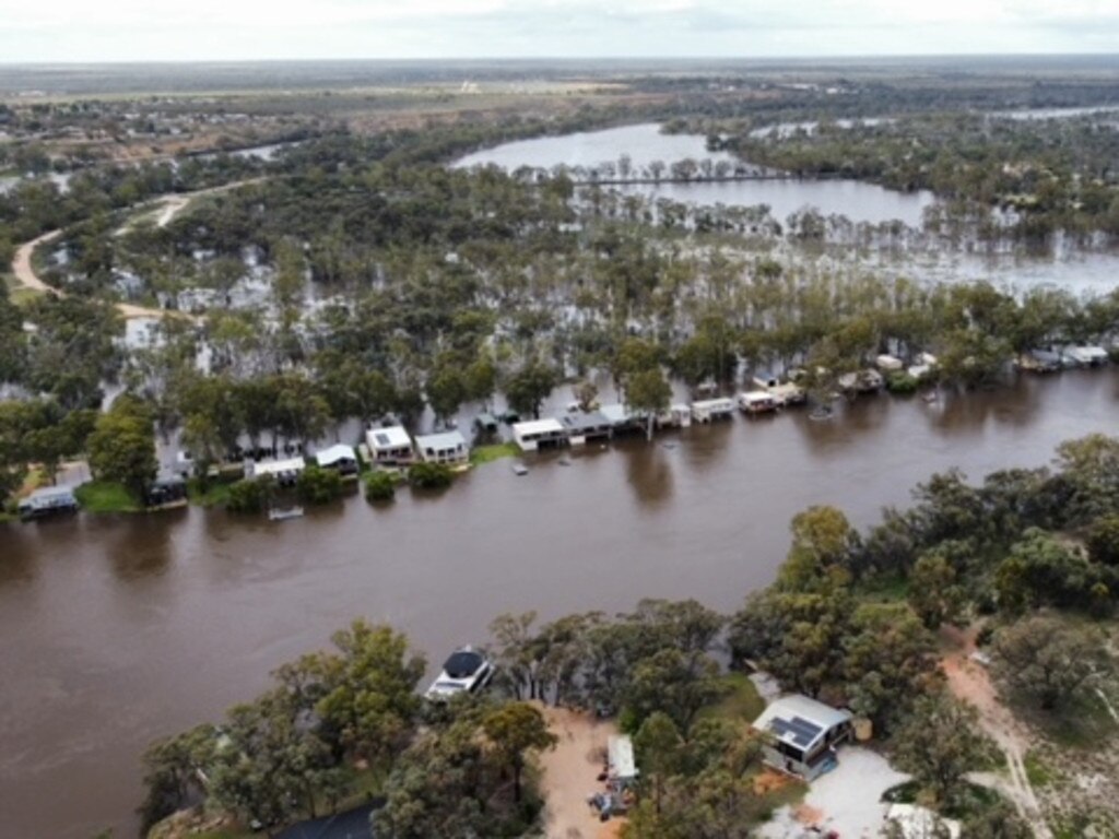 Drone shots of a flooded River Murray near Morgan, SA, on November 15. Pictures: Cody Campbell