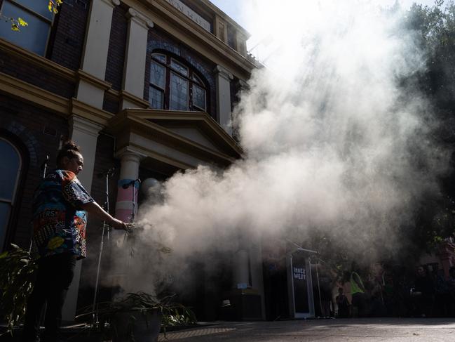 A smoking ceremony during the launch of Newtown Pride Square in Sydney. Picture: Getty