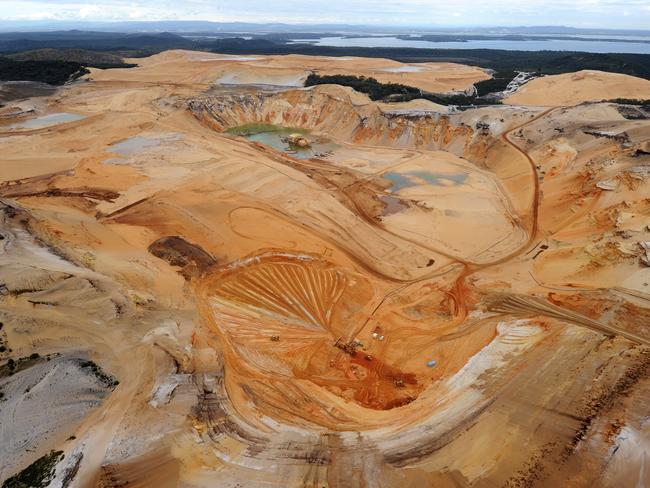 Aerial view of the Enterprise Sand Mine on North Stradbroke Island in 2010. Picture: AAP Image/Dave Hunt