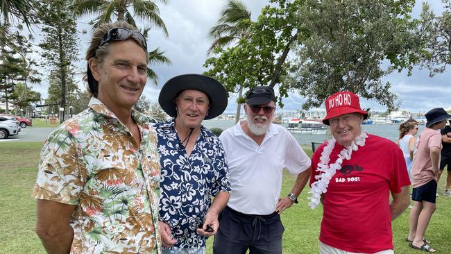 Jim Diesel, John Smith, Don Brooks, and Don Williams celebrating Christmas at La Balsa Park.