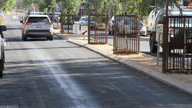 ‘Bitumen bleed’ is being labelled as the reason why recently resurfaced Hartley St, Alice Springs, required emergency works. Picture: Gera Kazakov