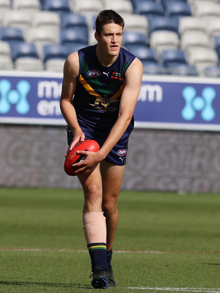 Ned Moyle took the ruck duties for much of the day against Geelong’s VFL team. Picture: Michael Klein