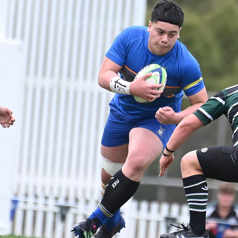 Sio Kite takes the ball forward. GPS Rugby Churchie Vs BBC Saturday August 10, 2024. Picture, John Gass