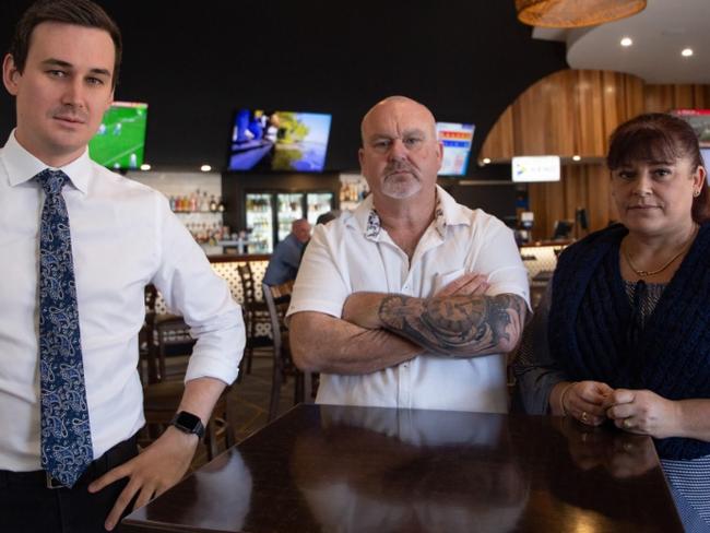 Bonney MP Sam O'Connor with Brett and Belinda Beasley. The Jack Beasley Foundation was started after a meeting at the Arundel Tavern.