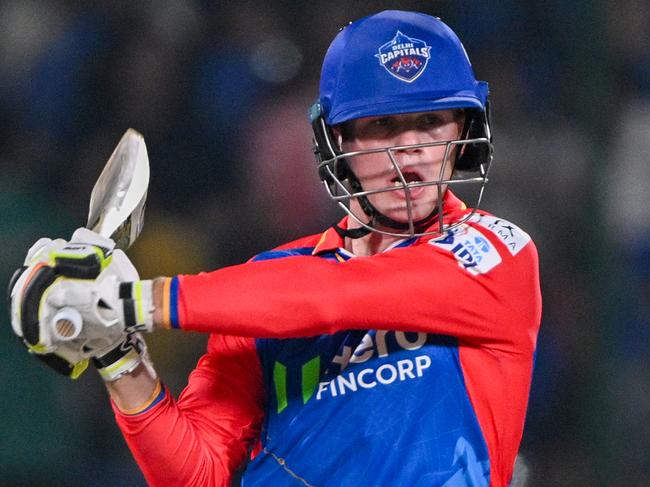 Delhi Capitals' Jake Fraser-McGurk plays a shot during the Indian Premier League (IPL) Twenty20 cricket match between Delhi Capitals and Rajasthan Royals at the Arun Jaitley Stadium in New Delhi on May 7, 2024. (Photo by Arun SANKAR / AFP) / -- IMAGE RESTRICTED TO EDITORIAL USE - STRICTLY NO COMMERCIAL USE --