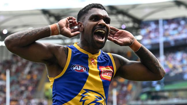 West Coast forward Liam Ryan took a playful jab at Brisbane fans as he put on a show in round 2 at the Gabba. Picture: Bradley Kanaris / Getty Images