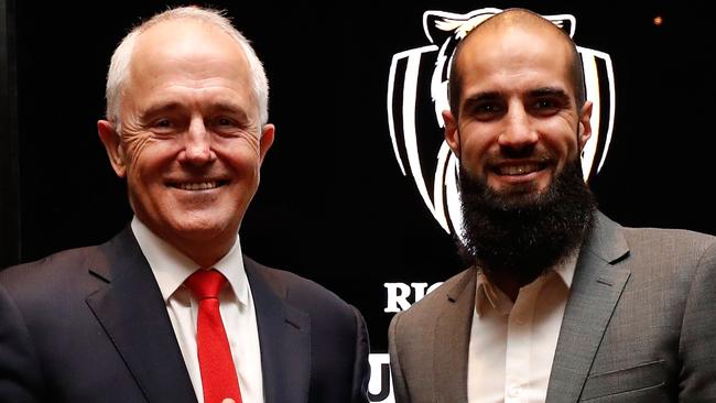 Prime Minister Malcolm Turnbull with Richmond’s Bachar Houli. Picture: Getty Images