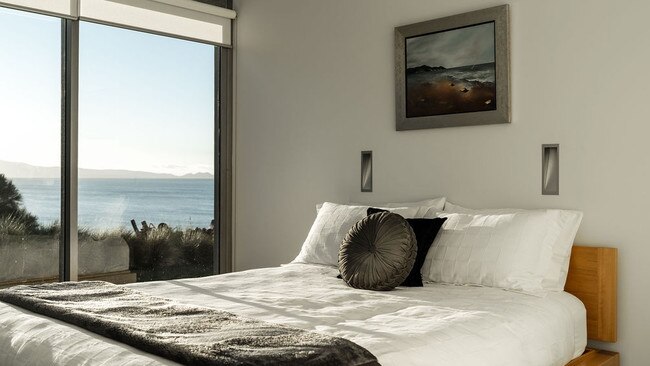 Bedroom at Avalon Coastal Retreat, Tasmania. Picture: Oscar Sloane