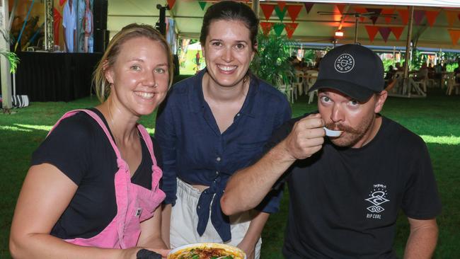 Nikki Metcalfe, Nat O’Leary and Josh Murphy at the final event of the 2022 Laksa Festival Picture: Glenn Campbell