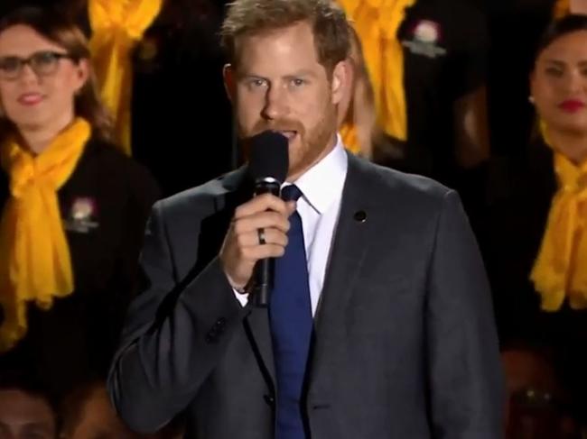 'Hello Sydney!' Prince Harry raised the crowd to their feet as he declared the Invictus Games open. Picture: ABC