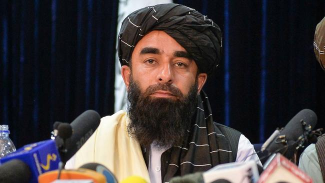 The Taliban's spokesperson Zabiullah Mujahed during the group’s first press conference since gaining control of Afghanistan. Picture: Hoshang Hashimi / AFP