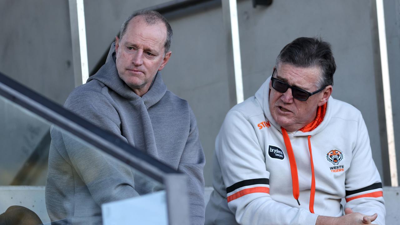 Wests Tigers coach Michael Maguire, left, was in the stand at Redfern Oval to watch Wests Magpies in NSW Cup. Picture: Damian Shaw