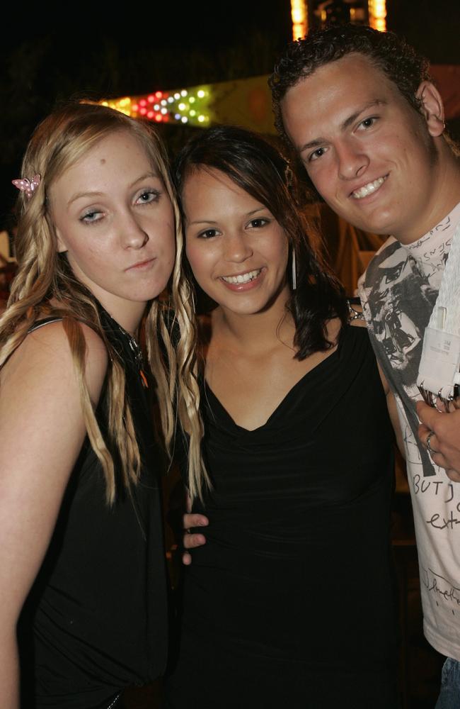 Danni Strachan, Nickie Teubler and Ian Arthur celebrate New Year’s Eve in 2005. Picture: Brett Wortman