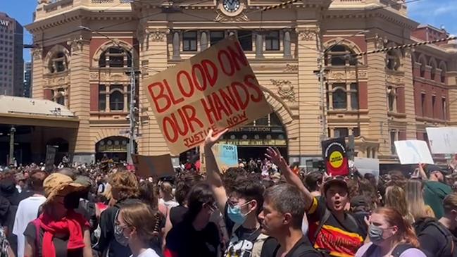 Protesters march to Federation Square. Picture: Kaitlyn Smith