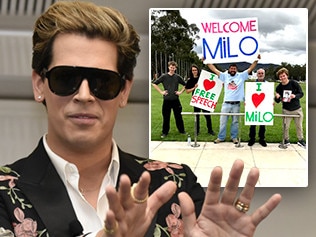 Milo Yiannopoulos and supporters at Parliament House this week.