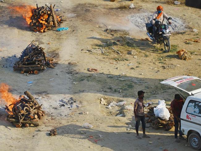 Funeral pyres burn at a cremation ground in Allahabad. Picture: AFP