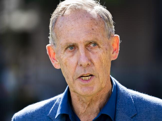 Former Greens leader Bob Brown speaks to the media during a press conference in Brisbane, Monday, June 3, 2019. Former Greens leader Bob Brown is planning to protest against Adani outside the Indian embassy in Canberra. (AAP Image/Glenn Hunt) NO ARCHIVING