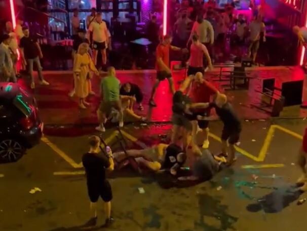 Wales and England fans brawl in Spain.