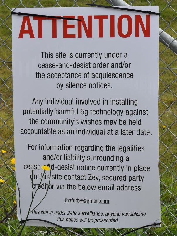 A sign posted at Bottlebrush Crescent in Suffolk Park, Byron Bay, protesting the upgrade of Telstra equipment to 5G technology.