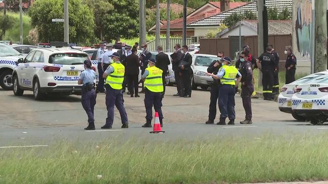 Rawson Road in South Wentworthville was cordoned off by police after the gangland shooting. Picture: TNV