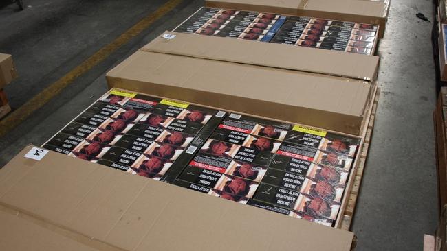 Two people were sentenced after ABF officers intercepted a consignment of pallets labelled "bathroom cabinets" which had over a million sticks of illicit cigarettes. Picture: ABF