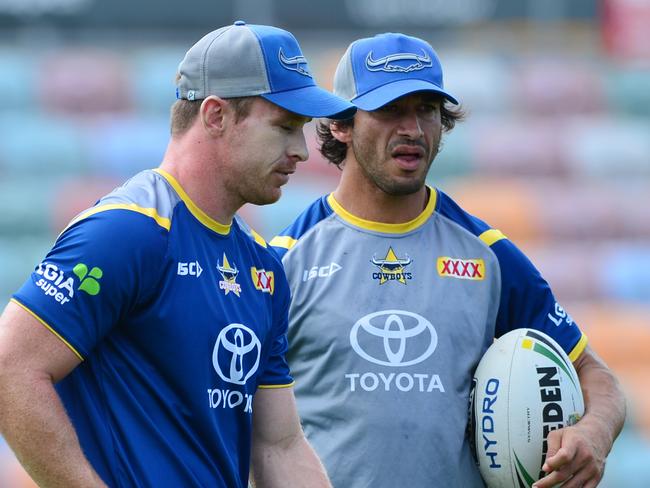 North Queensland Cowboys training at 1300Smiles Stadium. Michael Morgan and Johnathan Thurston. Picture: Evan Morgan