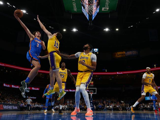 He’s yet to feel overawed but Giddey has recognised how big a deal it has been to be playing in the NBA against the likes of LeBron James’ LA Lakers. Picture: Zach Beeker/NBAE via Getty Images