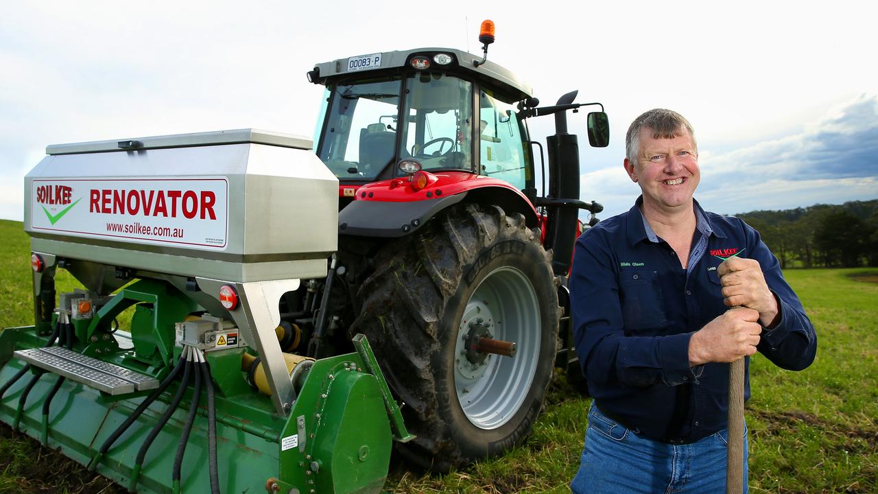 South Gippsland beef farmer and inventor Niels Olsen and his wife, Marja, are the first farmers in Australia to receive carbon credits for a soil carbon project through the Emissions Reduction Fund. Picture: Andy Rogers