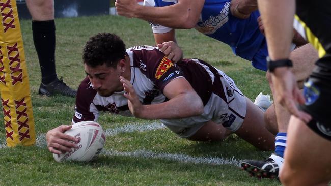 Burleigh Bears vs. Tugun Seahawks preliminary final at Pizzey Park. Dante Lusio scoring. 11 September 2022 Miami Picture by Richard Gosling