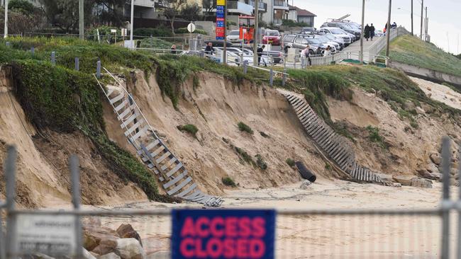 Huge swells have caused damage to coastal areas on North Cronulla Beach. Picture: NCA NewsWire / James Gourley