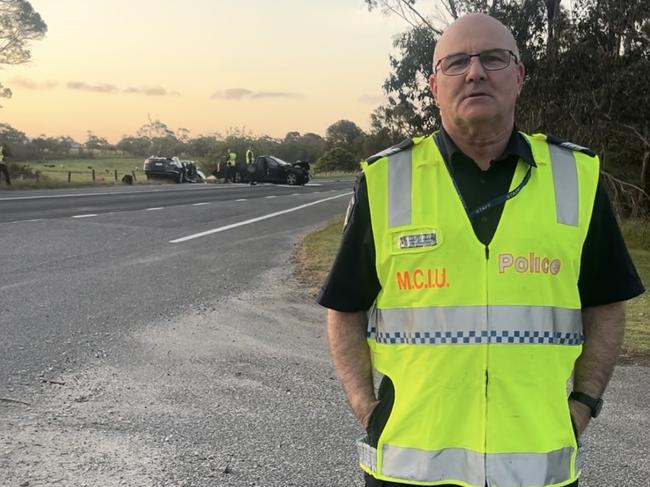 MCIU detective Sergeant Mark Amos said the front passenger of the Nissan was fighting for her life in hospital. Picture: Jack Colantuono