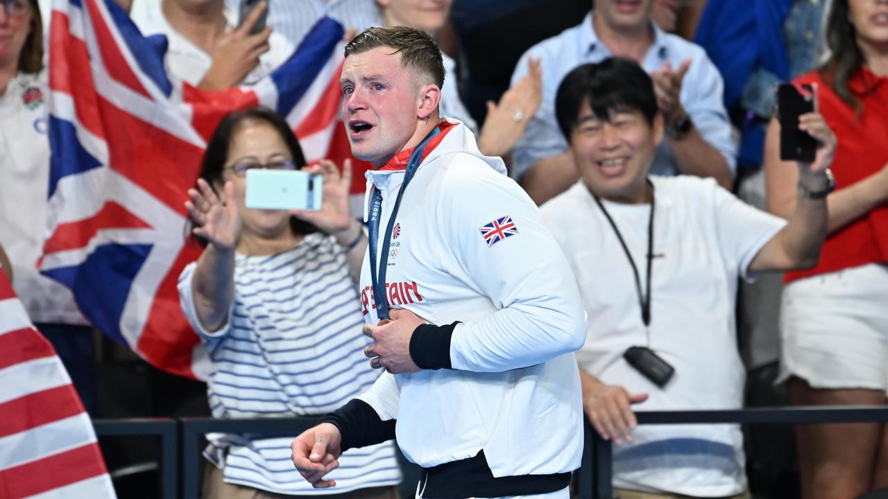 Britain's Adam Peaty wins the Silver medal in the final of the men's 100m breaststroke swimming event during the Paris 2024 Olympic Games at the Paris La Defense Arena in Nanterre, Paris, France on July 28, 2024. (Photo by Mustafa Yalcin/Anadolu via Getty Images)