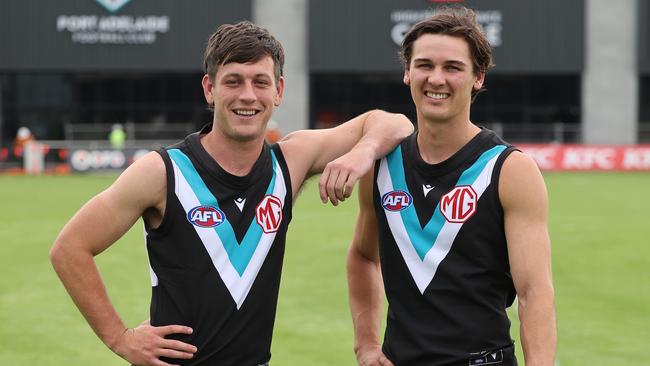 Zak Butters, left, has been named Rozee’s deputy for 2024. Picture: NCA NewsWire / David Mariuz