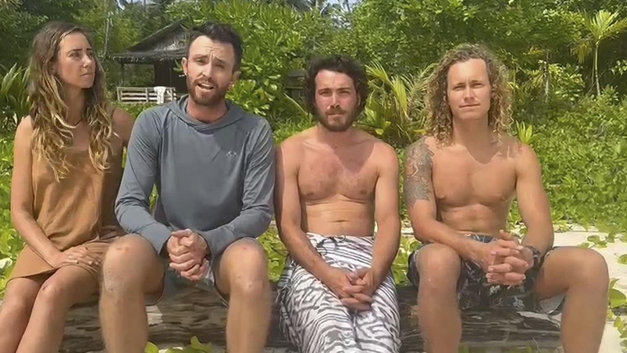 The four rescued Australians that were lost at sea off Aceh after their boat went down in rough weather: (L-R) Steph Weisse, Elliot Foote, Will Teagle and Jordan Short.